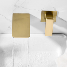 Load image into Gallery viewer, Brushed gold Wall mounted waterfall basin faucet with drain bathroom sink accessories
