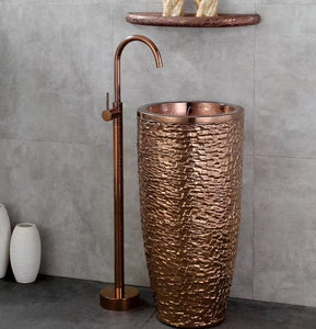 Rose Gold One Piece free standing Wash Basin Purple Gold Color Floor Standing Bathroom Basin