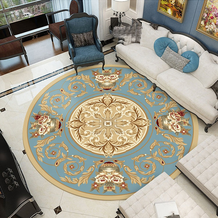 Luxury Round Custom Carpets Flower Wool Silk Washable Rug