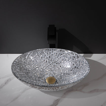 Silver Oval bathroom wash combo kit tempered glass basin waterfall solid faucet sink