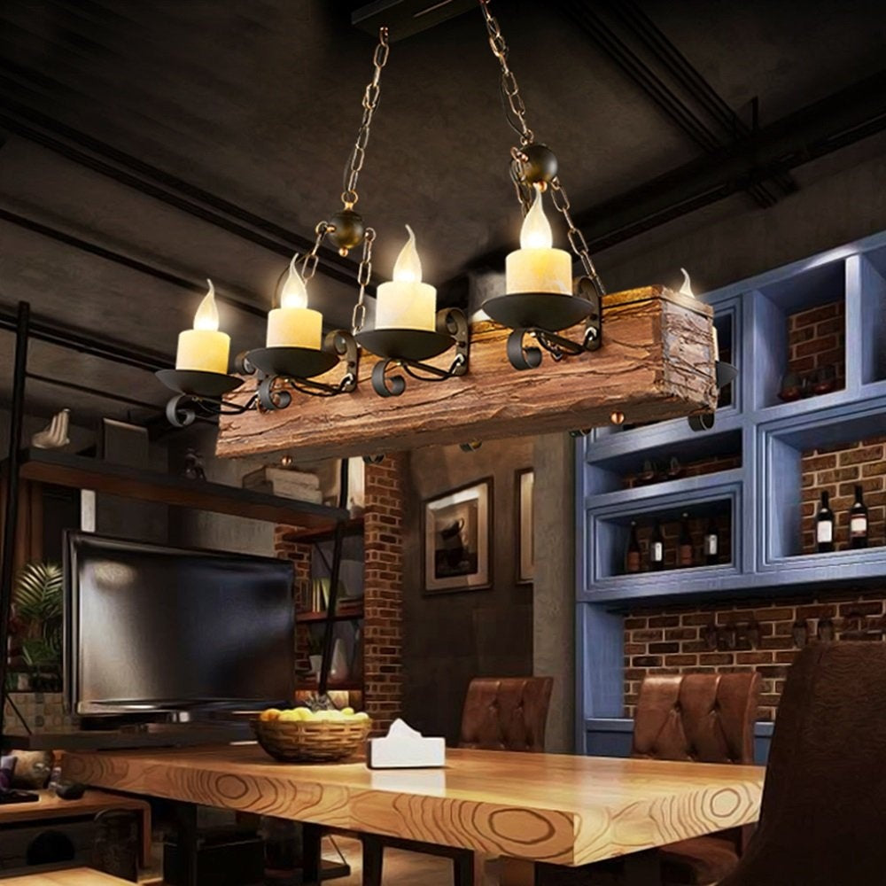 loft Hanging retro Chandelier Rustic Candlestick Pendant wood Antique lights Creative Led Vintage boat Wooden home lamp lighting