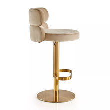 Lade das Bild in den Galerie-Viewer, Modern velvet gold stainless steel swivel adjustable bar stool chair luxury gold bar chair
