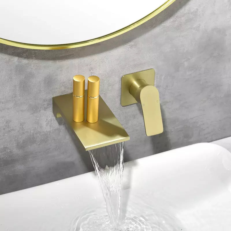 Wall mount in wall hot and cold waterfall bathroom vanity basin sink faucet from wall