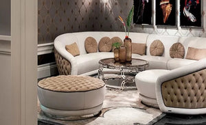 circular furniture modern curved half moon u shape sofa set contrast color tufted round c shaped fabric sofa set