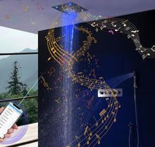 Load image into Gallery viewer, 15inch Shower Head Built in Ceiling Shower with Led Lights Stainless Steel Bluetooth Speaker Built In
