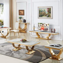 Cargar imagen en el visor de la galería, Visionnaire Home Contemporary Luxury Marble Center Table Gold Stainless Steel Glass Coffee Table
