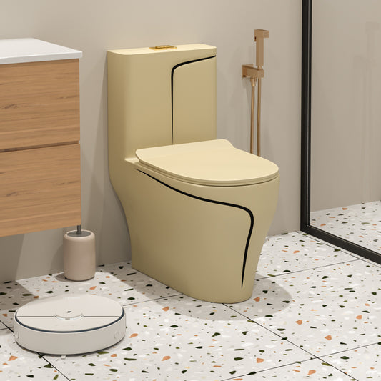 Toilet Bowl Beige Mounted Sanitary Ware Khaki Colored Toilet Bowl Bathroom Porcelain Square One-piece Toilet WC