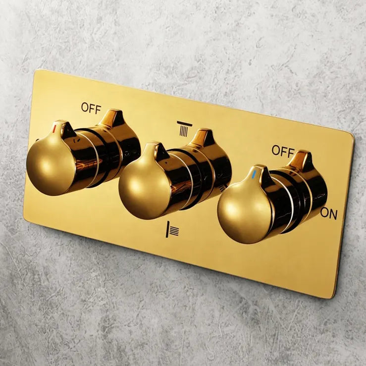 Luxury Music Hot and Cold Brass Bath Systems Titanium Gold Thermostatic Mixer Trim Kit LED Rainfall Complete Shower Faucet Set