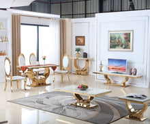 Load image into Gallery viewer, Living Room Contemporary Luxury Marble Top Gold Stainless Steel Center Glass Coffee Table
