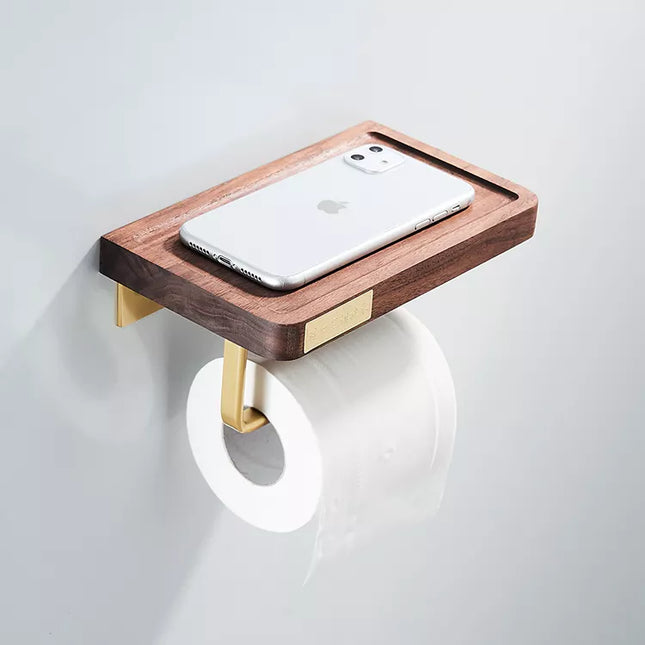 Bathroom accessories wooden toilet roll holder modern toilet paper holder with phone shelf