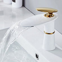 Load image into Gallery viewer, Gold faucet plated wash basin mixer with waterfall spout
