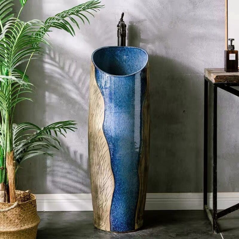 New Design Unique Art Ceramic Pedestal Wash hand Basin