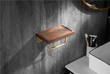 Load image into Gallery viewer, Bathroom paper roll holder wall mounted walnut cell phone paper towel holder
