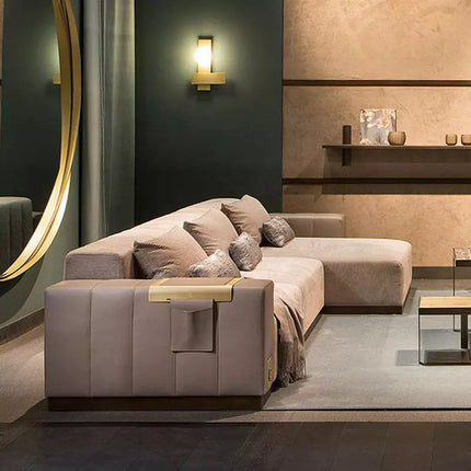 Vietri maßgefertigtes L-förmiges Wohnzimmer-Ecksofa, Samtbezug, gesteppt, modular, modern, luxuriös 