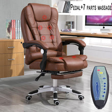 Lade das Bild in den Galerie-Viewer, Massage soft ergonomic office furniture executive chair lie down boss PU luxury black leather office chair with footrest
