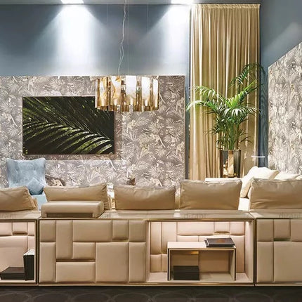 Großes modulares 7-Sitzer-Ecksofa aus Leder im modernen Stil, cremeweiß, Babylon-Ecksofa, im italienischen Stil, neuwertig, modular, cremeweiß 