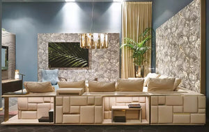 Postmodern leather large modular cream white sofa 7 seat luxury Italian corner Babylon rack sofa