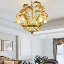 Cargar imagen en el visor de la galería, Luxury Design Dining Room Bedroom Gold Leaf Shape Pendant Light Vintage Brass Chandelier
