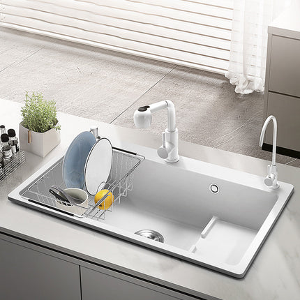 Quartz Stone Sink Washbasin Single Slot White Kitchen Step Sink White Italian Rough