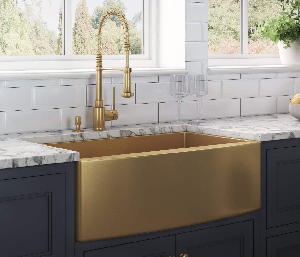 Farmhouse Apron Sink Stainless-steel 304 Nano Sink Gold 16 Gauge All Sides and Inside
