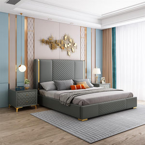 Modern Bedroom Storage Leather Bed Custom Made Furniture  Adult bed Substantial and comfortable woodenbed