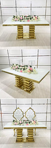 White tempered glass top metal sweetheart royal design dining table sets