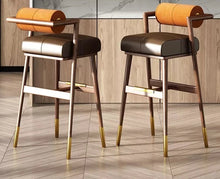 Загрузить изображение в средство просмотра галереи, Modern Wood Frame Bar Chair Barstool With Leather Soft cushion high chair Use For cafe bar hotel restaurant
