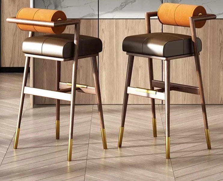 Modern Wood Frame Bar Chair Barstool With Leather Soft cushion high chair Use For cafe bar hotel restaurant