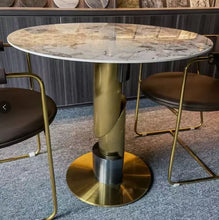 Load image into Gallery viewer, Modern Side Table Gold plated coffee table cafe lounge high table with marble top and stainless steel base
