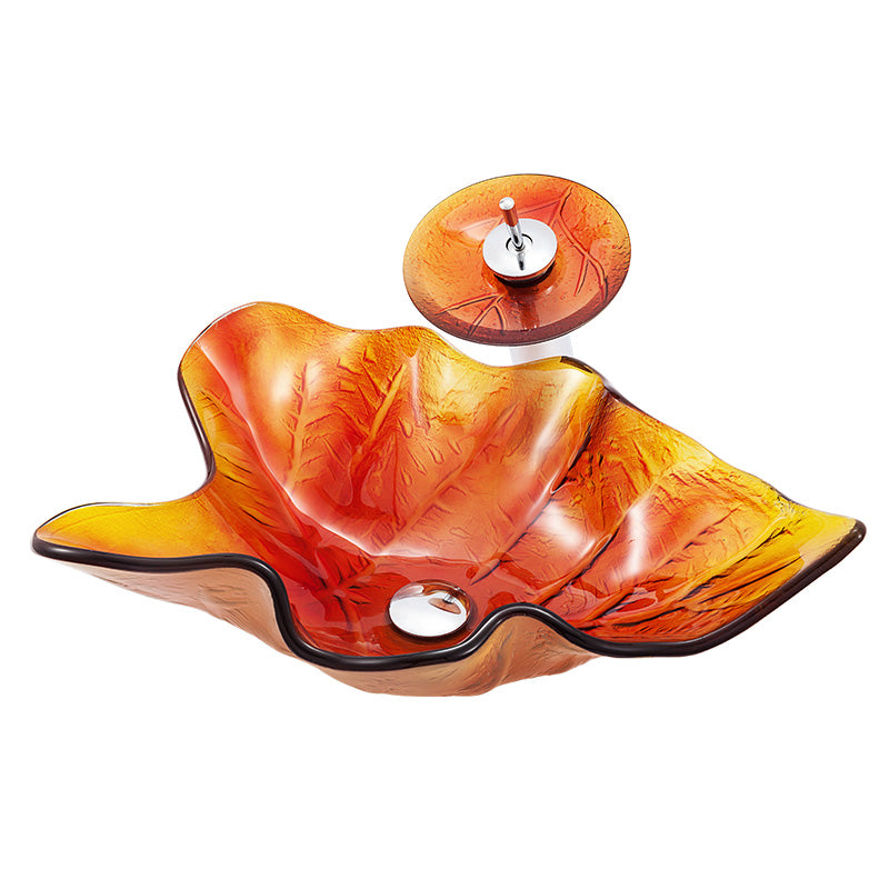 Green Unique Design Vanity Top Glass Face Wash Water Basin Toilet Sink with Tap Glass Basin Vanity Tempered