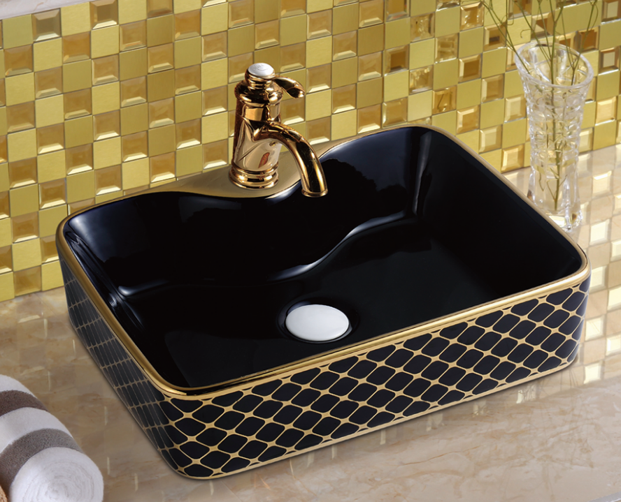 Luxury bathroom black gold ceramic wash basin bathroom ceramic sink to ...