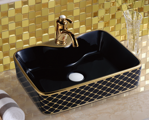 Luxury bathroom black gold ceramic wash basin bathroom ceramic sink toilet wash basin