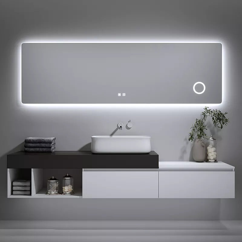Wall Mounted White Floating Vanity Cabinets and Black Sink