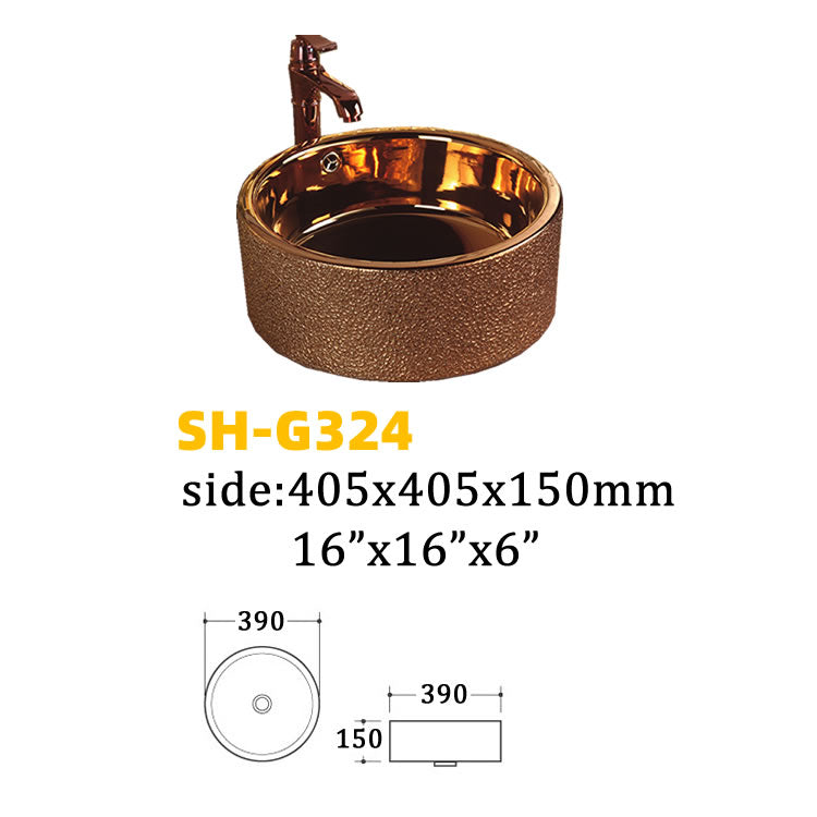 Bathroom Sink Ceramic Decorated Enamel Golden Luxury Wash Hand Basin