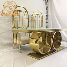 Cargar imagen en el visor de la galería, White Glass Sweetheart Gold Dining Table
