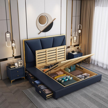 Latest Luxury Modern Simple Bed Room Furniture Bedroom Set Bed Frame Solid Wooden  King Size Fabric Bed