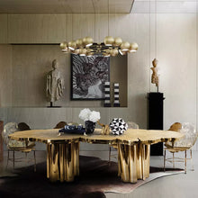 Load image into Gallery viewer, italian design stainless steel base dining room table luxury metal top dinning table set
