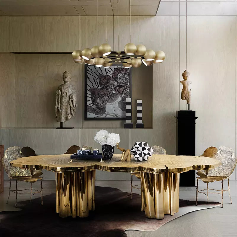 italian design stainless steel base dining room table luxury metal top dinning table set