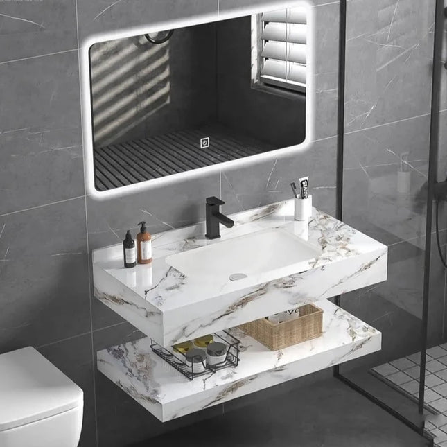 Slate Marble Bathroom Wall Mounted Marble Stone Wash Basin Sink Vanities Lighting Cabinets