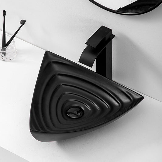 Triangle shape hotel modern decor sanitary ware matt black hand wash ceramic art basin