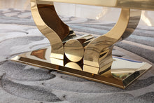 Lade das Bild in den Galerie-Viewer, Living Room Contemporary Luxury Marble Top Gold Stainless Steel Center Glass Coffee Table
