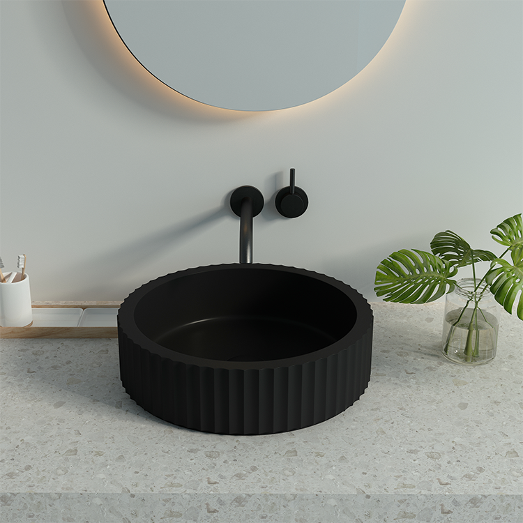 Round Black Concrete Countertop Sink Bathroom Cement Sink Lavabo