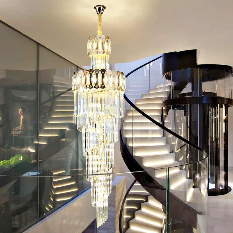 Modern Style Luxury Stair Living Room Gold Antique Crystal Hotel Lobby Led Chandelier Lamp