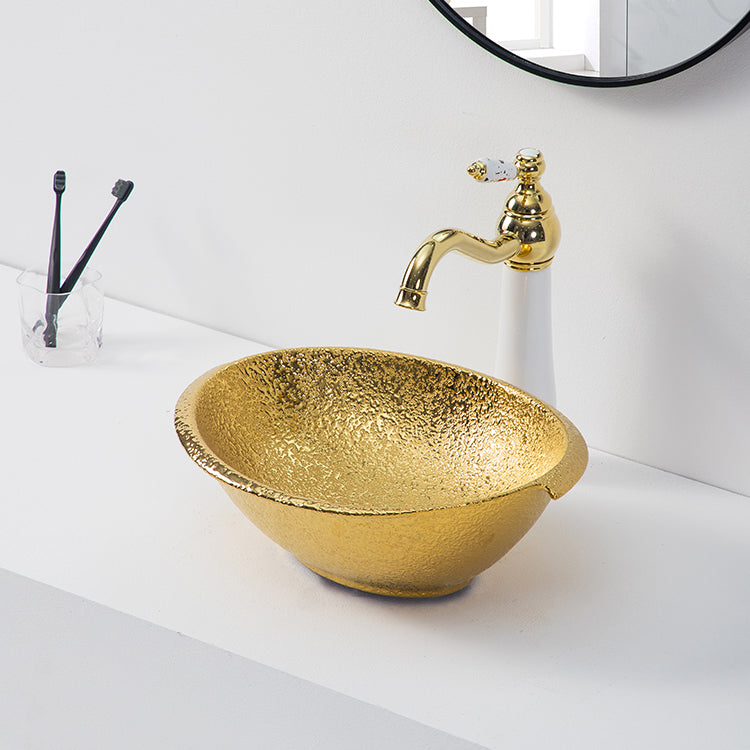 Golden modern oval hotel ceramic vessel sink bowl luxury art hand wash basin small size gold sink