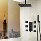 16" Black Shower Set Rain Shower Heads 6 Body Massage Jets Mixer Display Control Valve Tap Hand Shower