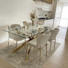 Charger l&#39;image dans la galerie, X Legs Stainless Steel Wedding Dining Table Glass Top 6 seaters
