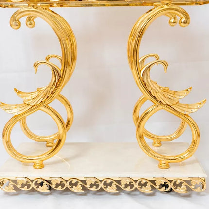 Italian Design Gold Copper Flower Stand Garden Hotel Interior Senior Flower Rack With Mirror Jewelry Table