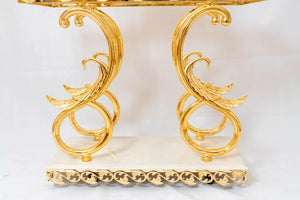 Italian Design Gold Copper Flower Stand Garden Hotel Interior Senior Flower Rack With Mirror Jewelry Table