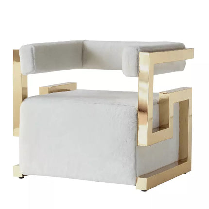 Luxury Living Room Gold Stainless Steel Accent Chair Faux Fur Upholster Lounge Chair For Hotel Home