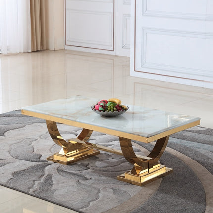 Visionnaire Home Table basse contemporaine de luxe en marbre, acier inoxydable doré et verre 